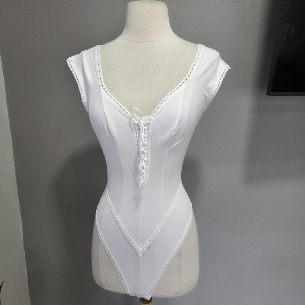 Aubade White Lace-Up Bodysuit